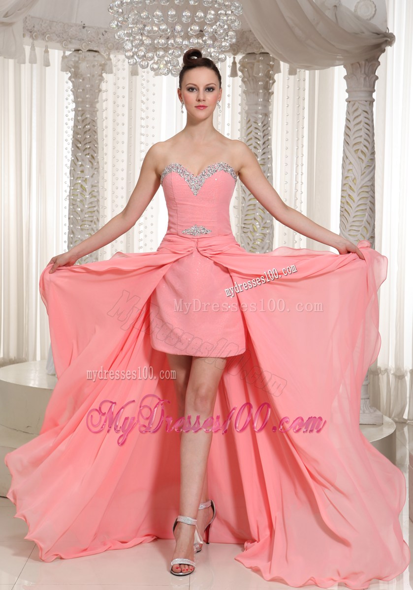 Custom Made High-low Party Dresses With Watermelon Red Beading