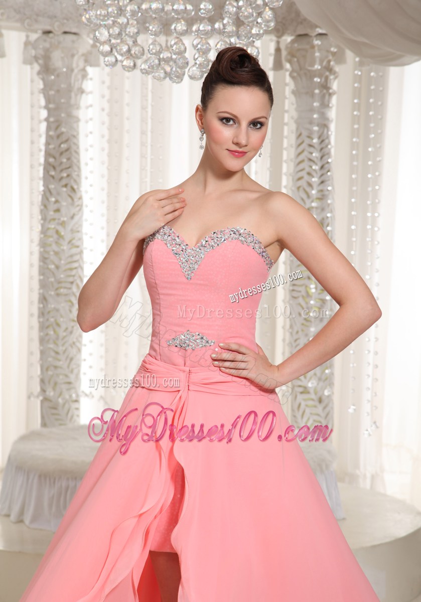 Custom Made High-low Party Dresses With Watermelon Red Beading