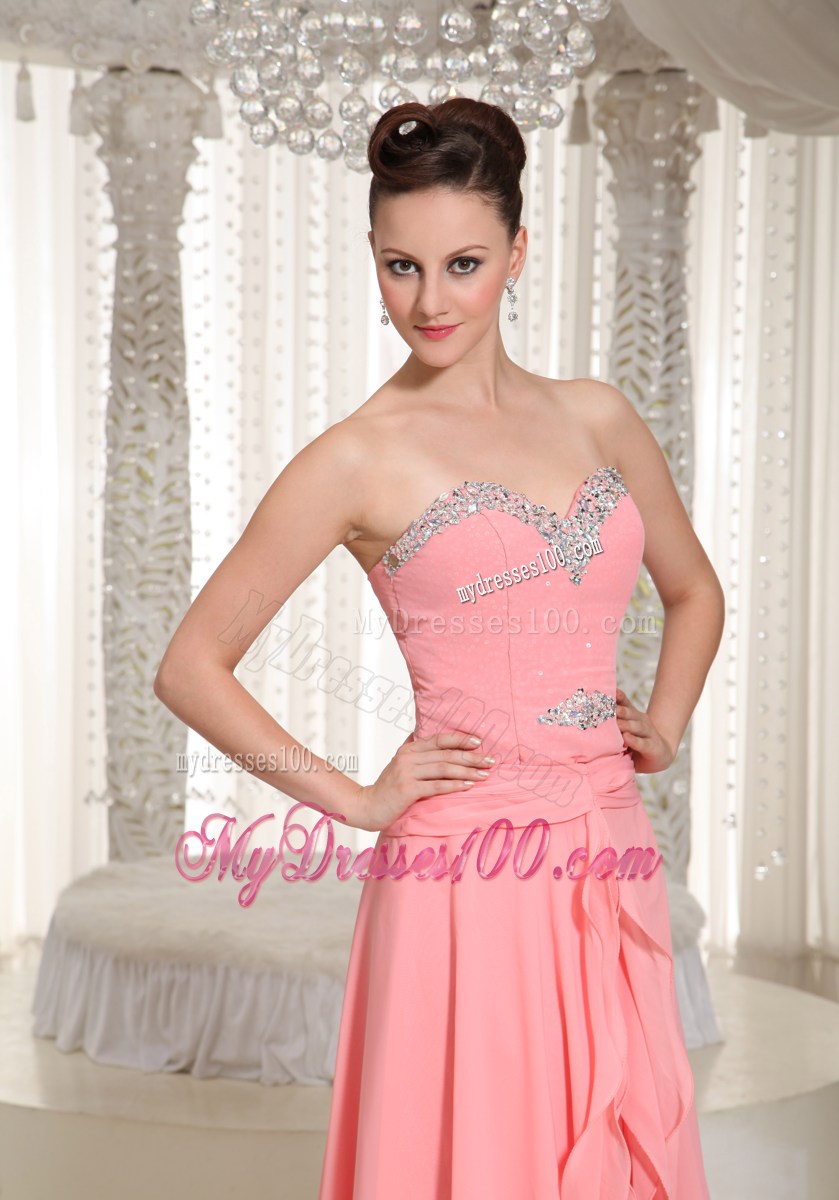Custom Made High-low Party Dresses With Watermelon Red Beading