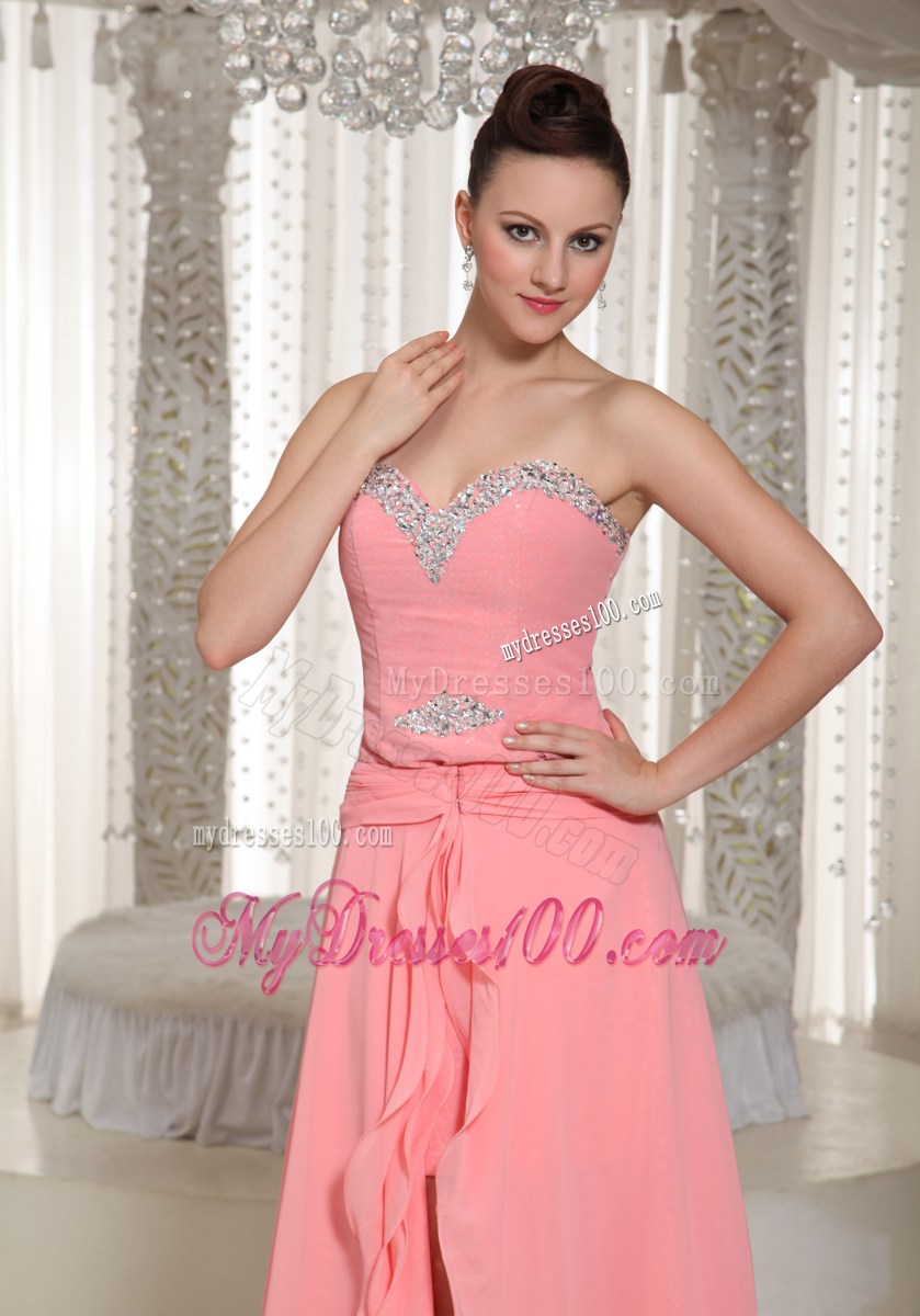 Custom Made High-low Party Dresses With Watermelon Red Beading