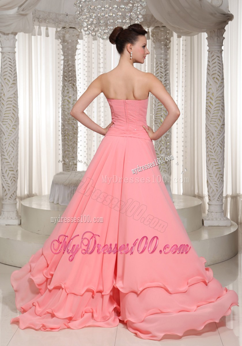 Custom Made High-low Party Dresses With Watermelon Red Beading
