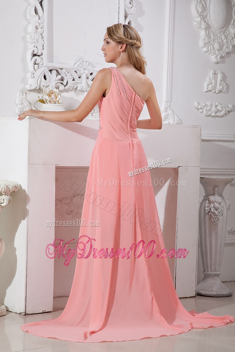 Watermelon Red Column One Shoulder High-low Beading Party Dress