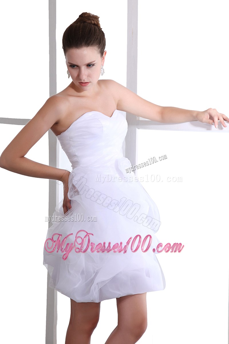 White Sweetheart Mini-length Hand Made Flower Party Dresses