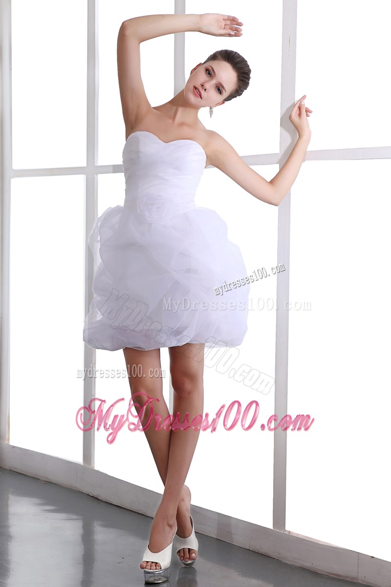 White Sweetheart Mini-length Hand Made Flower Party Dresses
