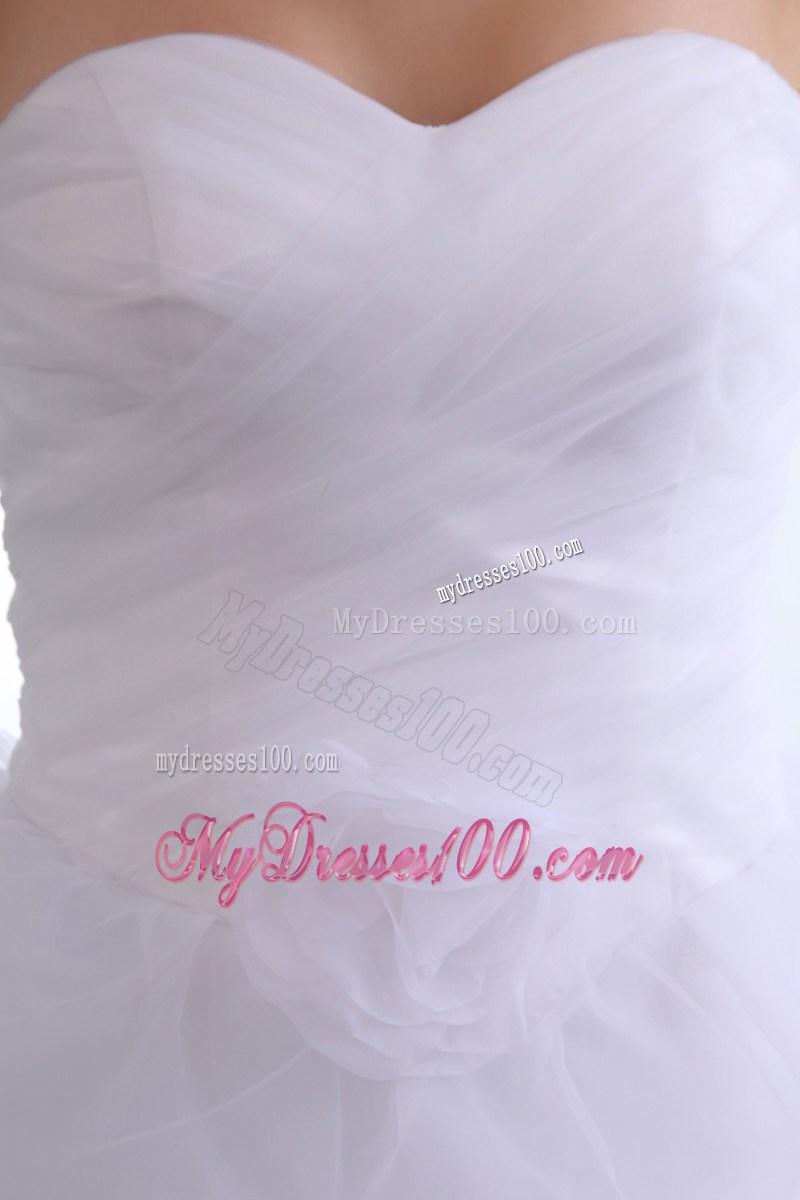 White Sweetheart Mini-length Hand Made Flower Party Dresses