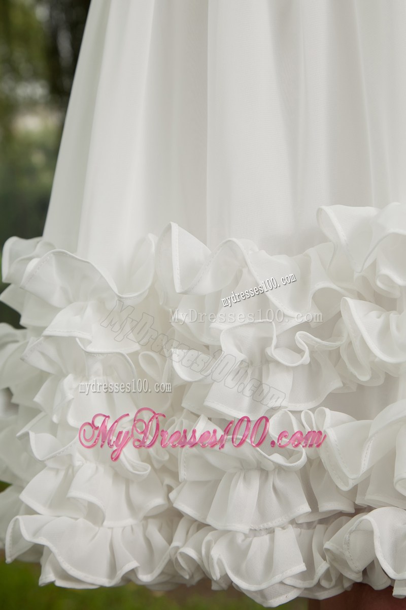 Elegant White Empire V-neck Party Dresses With Ruching Mini-length