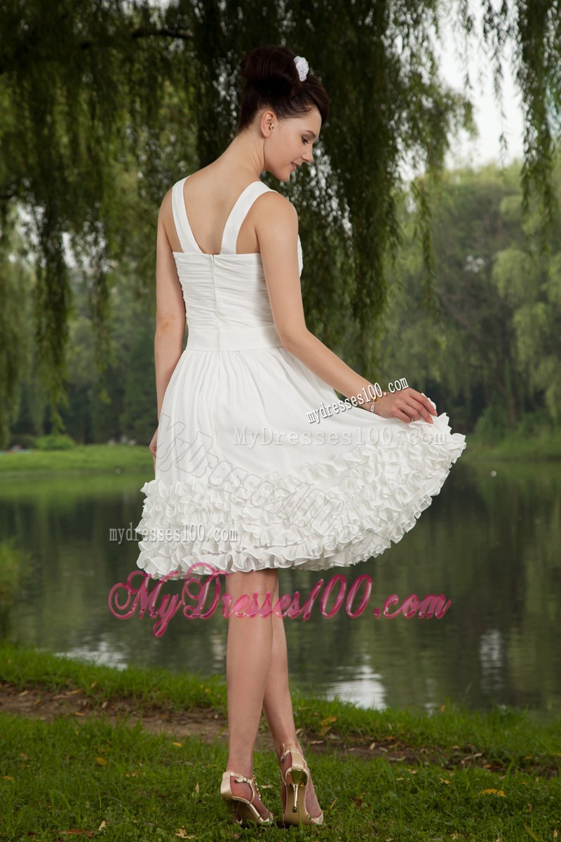 Elegant White Empire V-neck Party Dresses With Ruching Mini-length