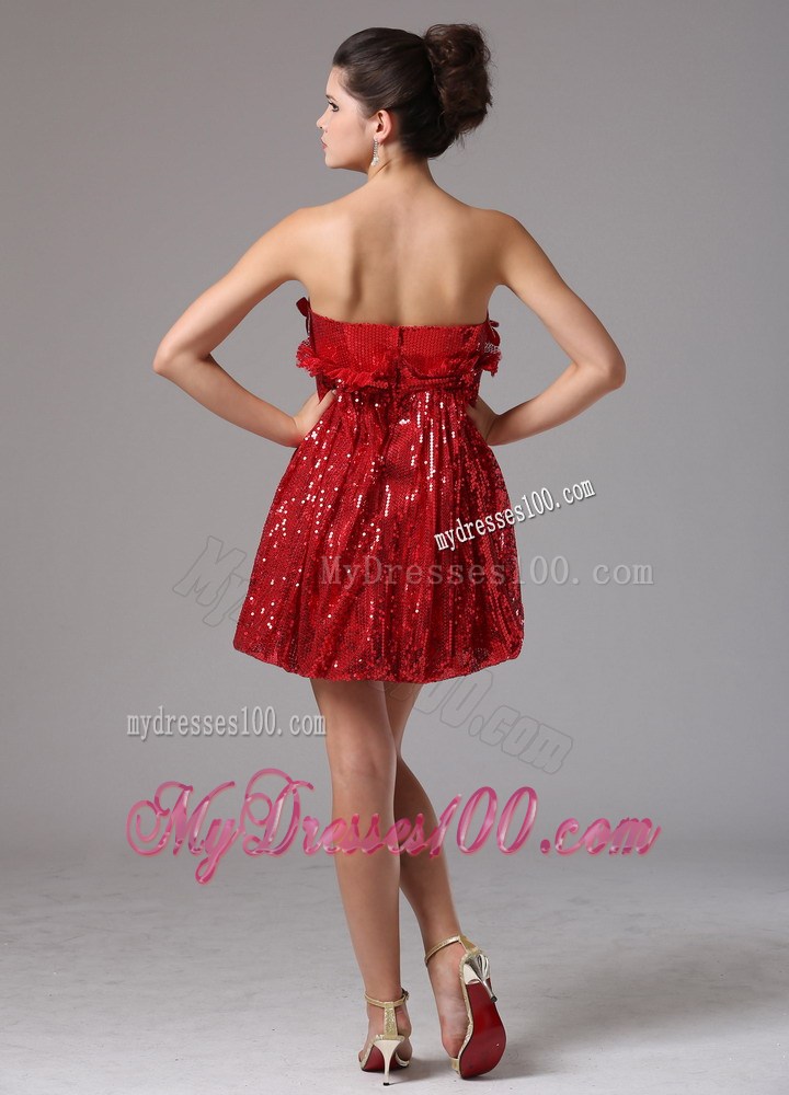 Custom Made Wine Red Empire Sequin Party Dresses Mini-length