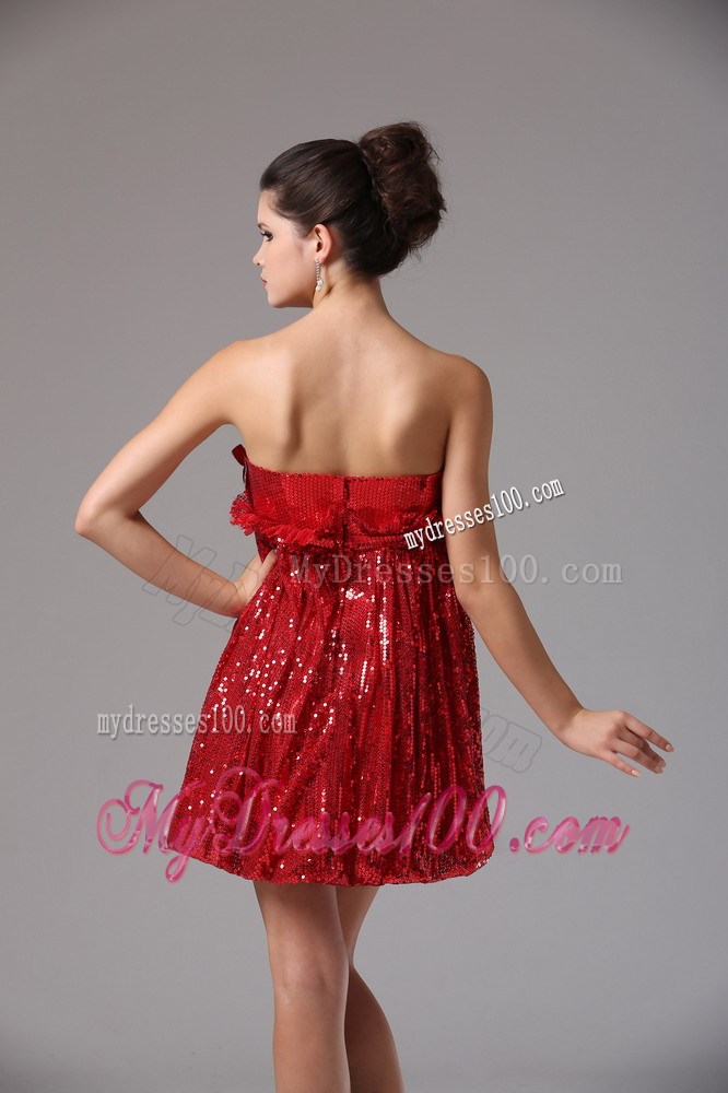 Custom Made Wine Red Empire Sequin Party Dresses Mini-length