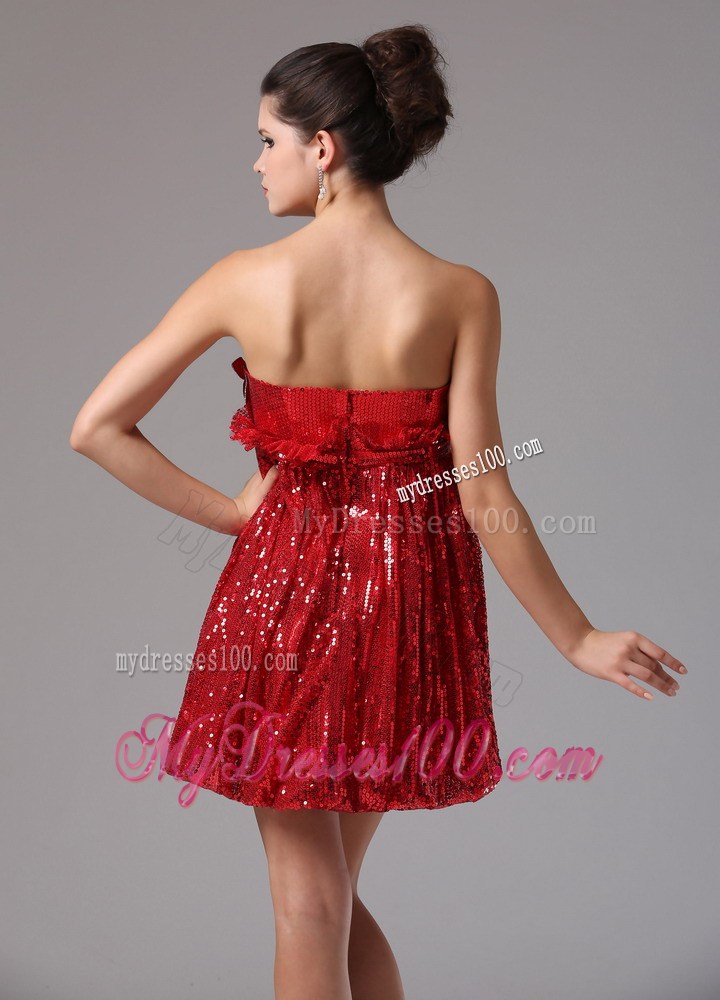 Custom Made Wine Red Empire Sequin Party Dresses Mini-length