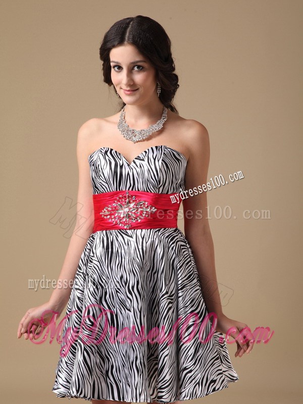 Sweet Princess Sweetheart Mini-length Zebra Beading Party Dress