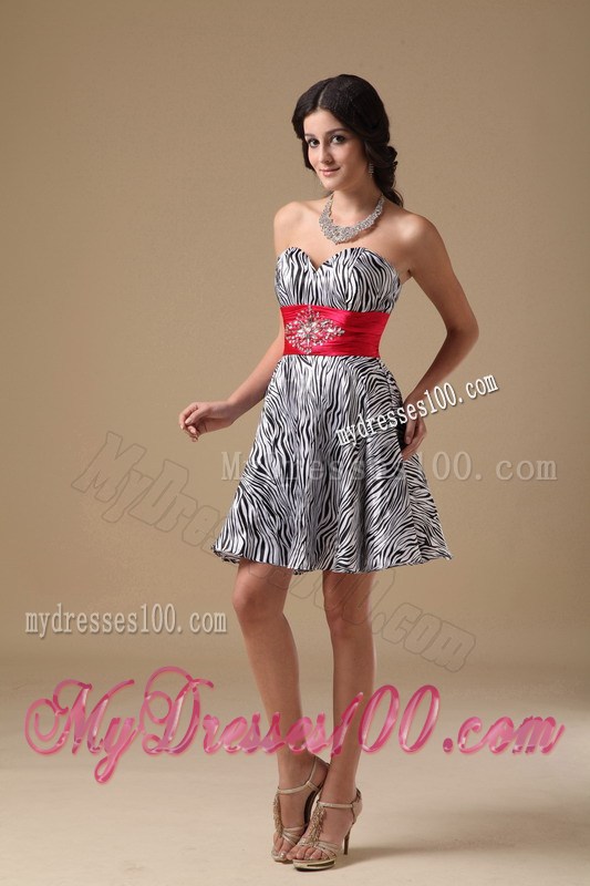 Sweet Princess Sweetheart Mini-length Zebra Beading Party Dress