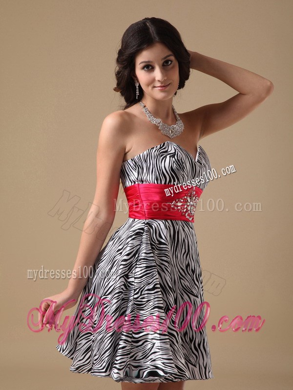 Sweet Princess Sweetheart Mini-length Zebra Beading Party Dress