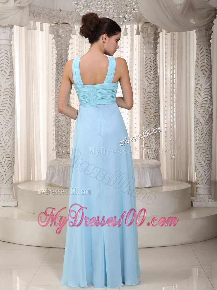 Aqua Blue and Lavender Empire Straps Beading Long Party Dresses