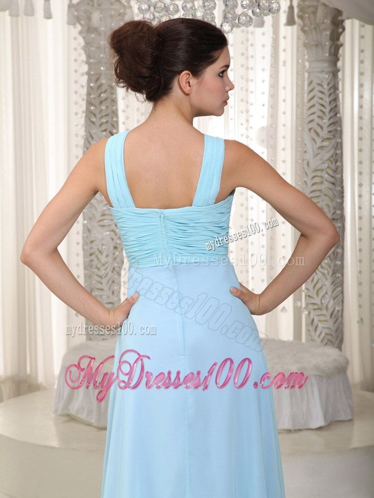 Aqua Blue and Lavender Empire Straps Beading Long Party Dresses