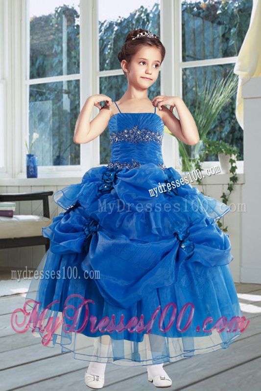 Ball Gown 2016 Royal Blue Party Girl Dress with Ruffles and Hand Made Flowers