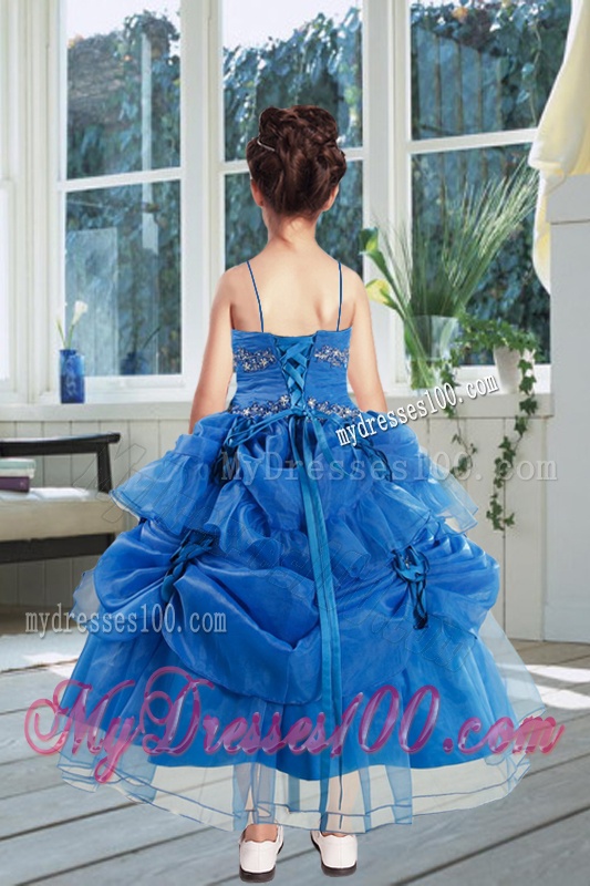 Ball Gown 2016 Royal Blue Party Girl Dress with Ruffles and Hand Made Flowers