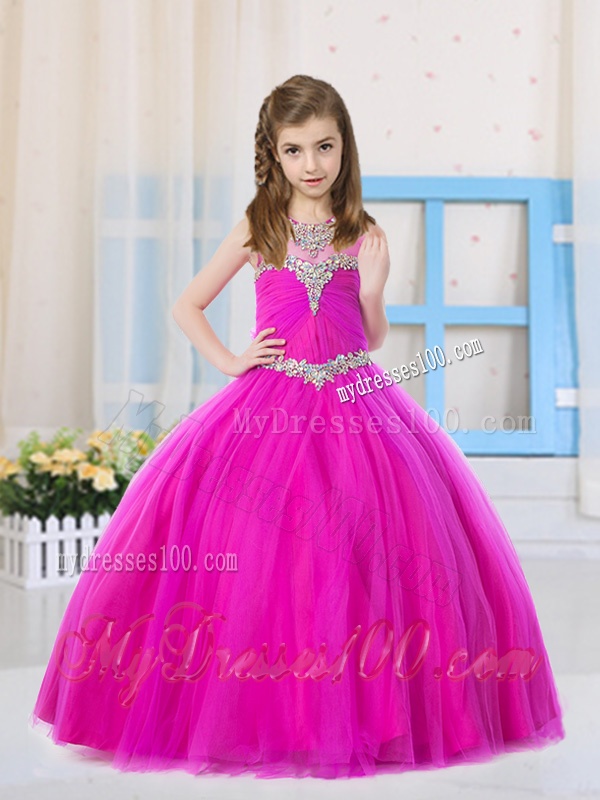 Beautiful Ball Gowns Scoop Fuchsia and Aqua Blue Party Girl Dress in Tulle