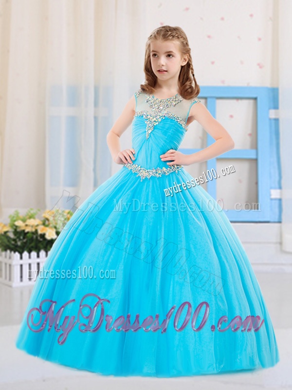 Beautiful Ball Gowns Scoop Fuchsia and Aqua Blue Party Girl Dress in Tulle