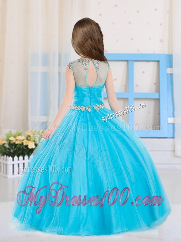 Beautiful Ball Gowns Scoop Fuchsia and Aqua Blue Party Girl Dress in Tulle