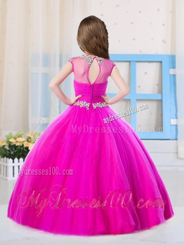 Beautiful Ball Gowns Scoop Fuchsia and Aqua Blue Party Girl Dress in Tulle