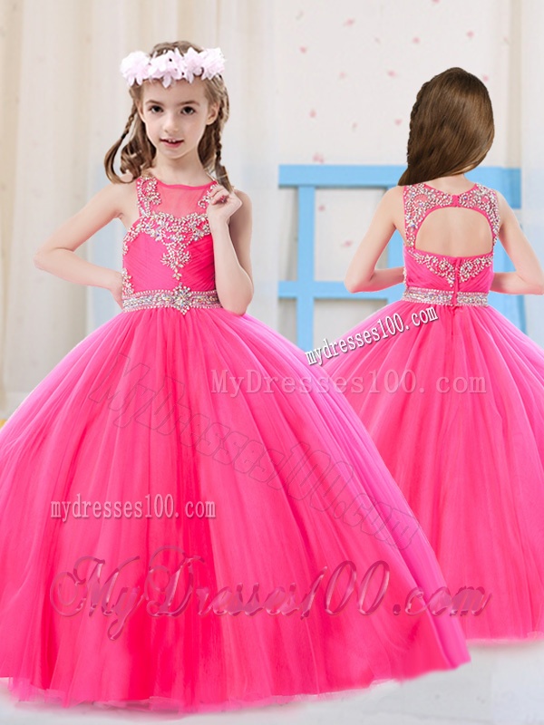 Beautiful Princess Pierced Hot Pink Party Girl Dress with Scoop