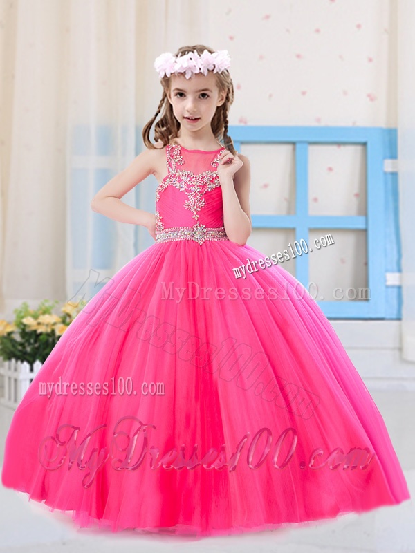 Beautiful Princess Pierced Hot Pink Party Girl Dress with Scoop