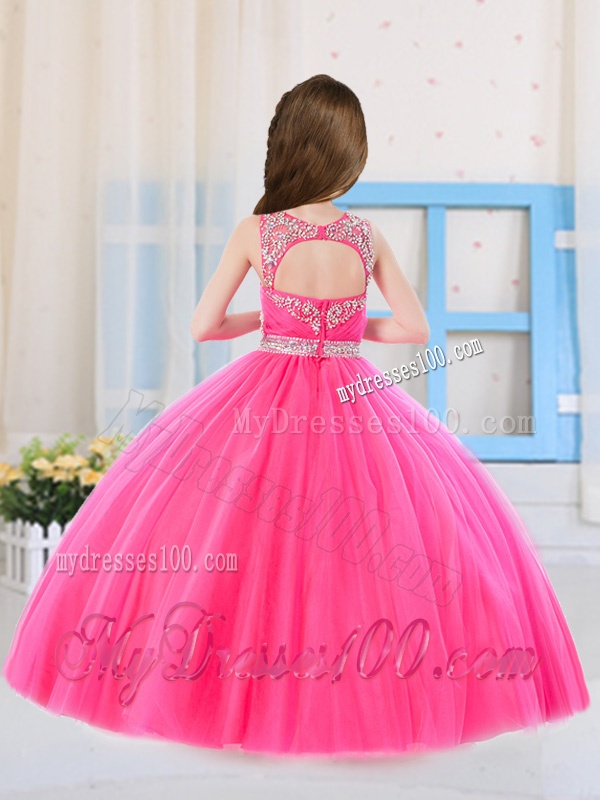 Beautiful Princess Pierced Hot Pink Party Girl Dress with Scoop