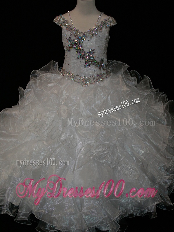 Big Puffy V-neck Ruffled Party Girl Dress with Spaghetti Straps and Sequins