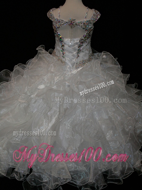 Big Puffy V-neck Ruffled Party Girl Dress with Spaghetti Straps and Sequins