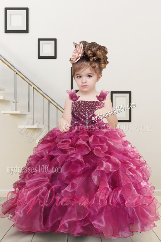 Custom Made Burgundy Party Girl Dress with Beading and Ruffles for 2016