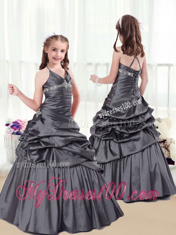 Elegant Beading and Pick Ups Party Girl Dress in Grey