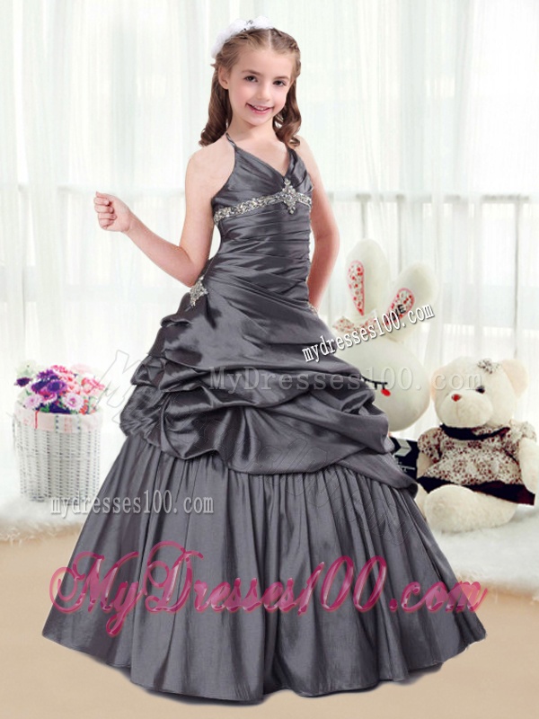 Elegant Beading and Pick Ups Party Girl Dress in Grey