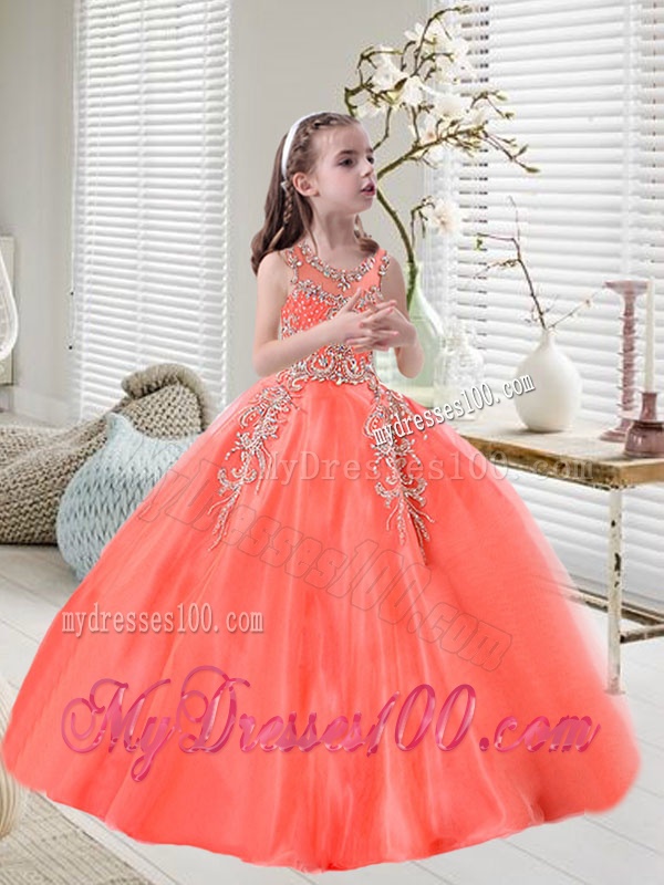 Elegant Orange Red Scoop Party Girl Dress with Appliques