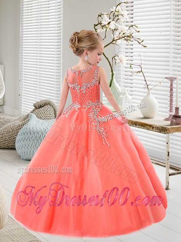 Elegant Orange Red Scoop Party Girl Dress with Appliques