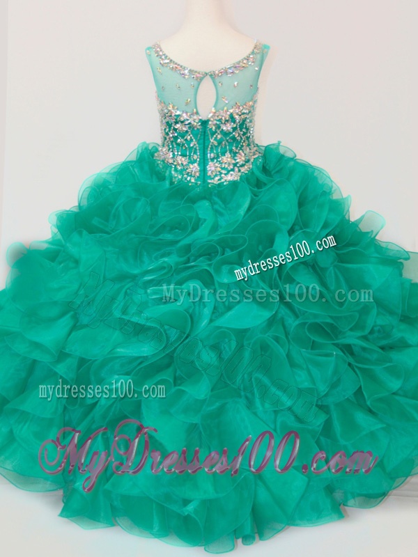 Exquisite Beaded and Ruffled Organza Party Girl Dress in Green
