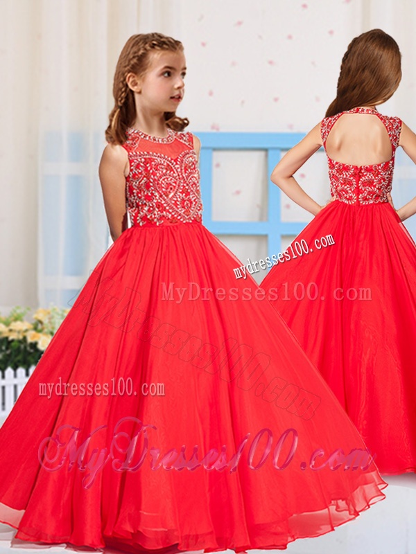 Most Popular Pincess Scoop Beaded Party Girl Dress in Red