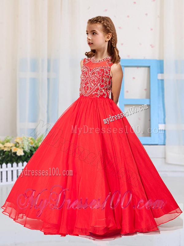 Most Popular Pincess Scoop Beaded Party Girl Dress in Red