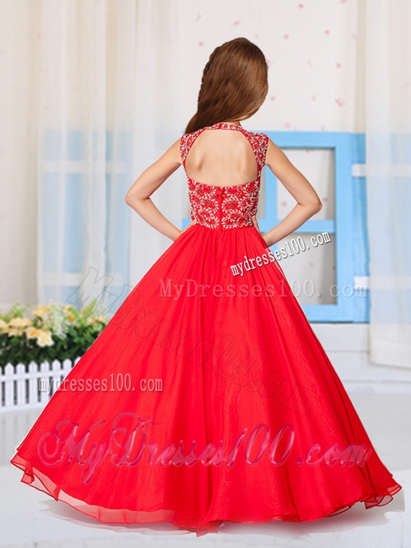Most Popular Pincess Scoop Beaded Party Girl Dress in Red