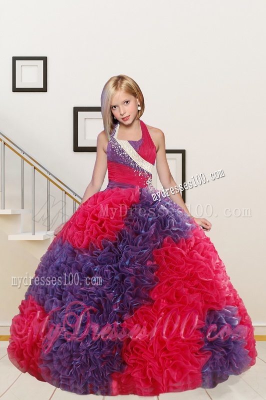 New Arrival Straps Ball Gown Multi-color Party Girl Dress with Beading and Ruffles