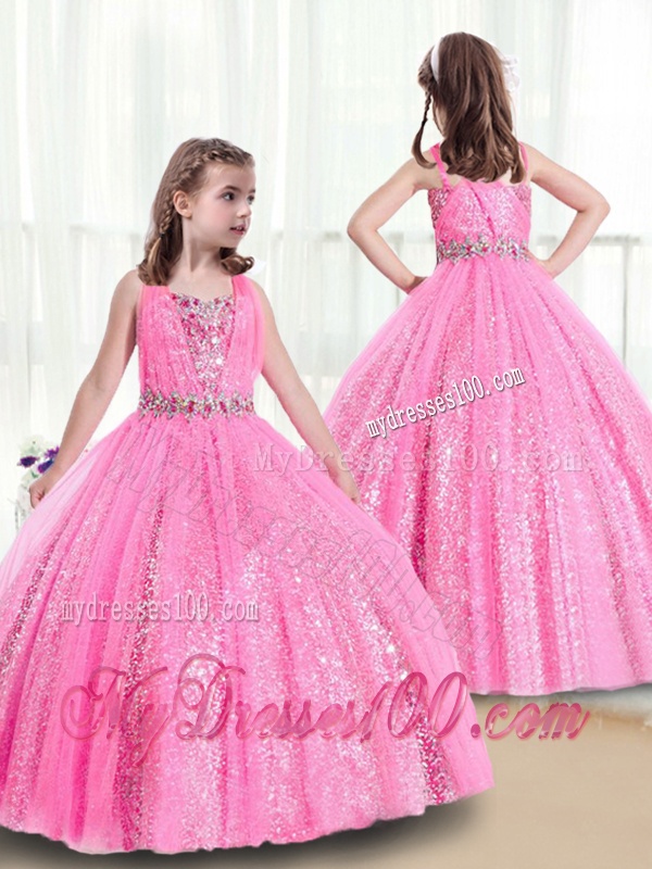 Perfect Rose Pink Straps Party Girl Dress with Sequins