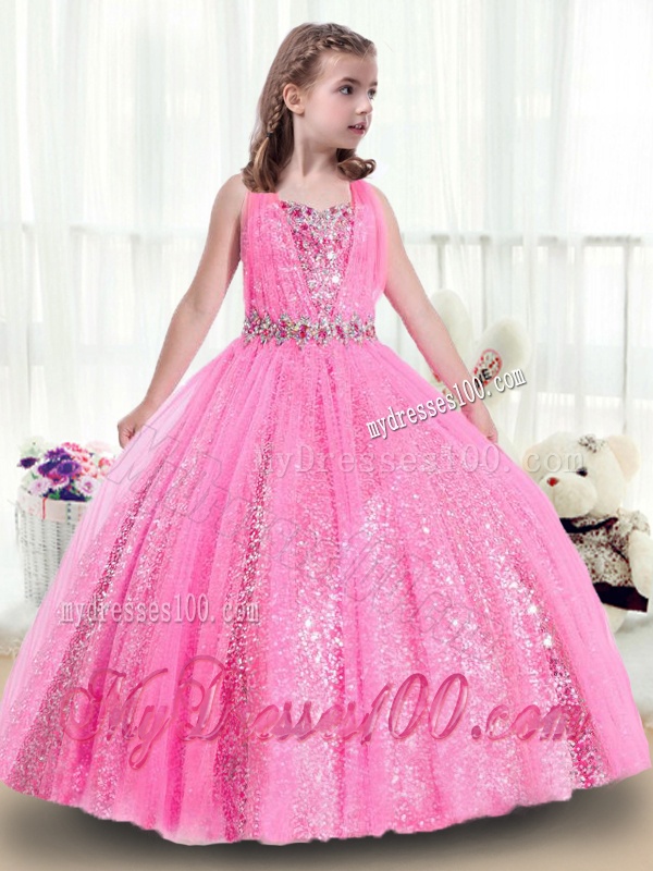 Perfect Rose Pink Straps Party Girl Dress with Sequins