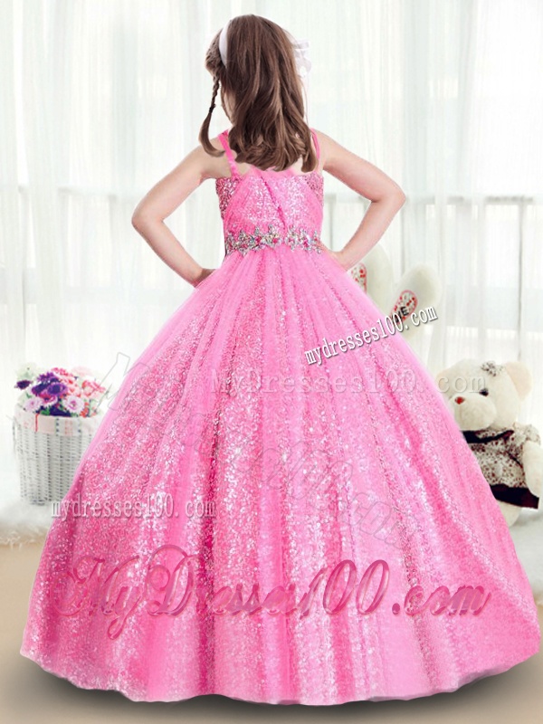Perfect Rose Pink Straps Party Girl Dress with Sequins