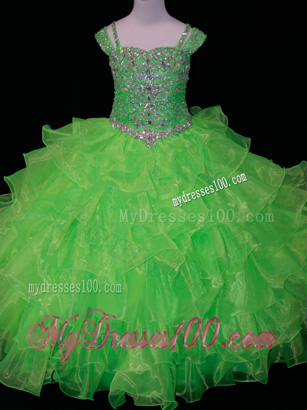 Perfect Sweetheart Ruffled Layer Party Girl Dress with Spaghetti Straps in Spring Green