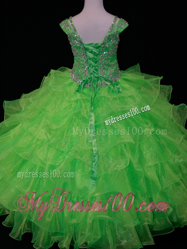 Perfect Sweetheart Ruffled Layer Party Girl Dress with Spaghetti Straps in Spring Green