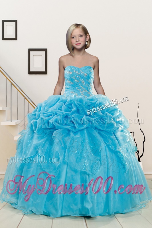 Popular Aqua Blue Party Girl Dress with Appliques and Pick Ups for 2016