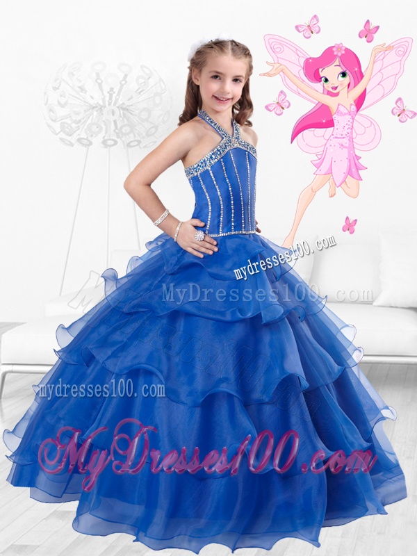 Popular Halter Top Party Girl Dress with Ruffled Layers