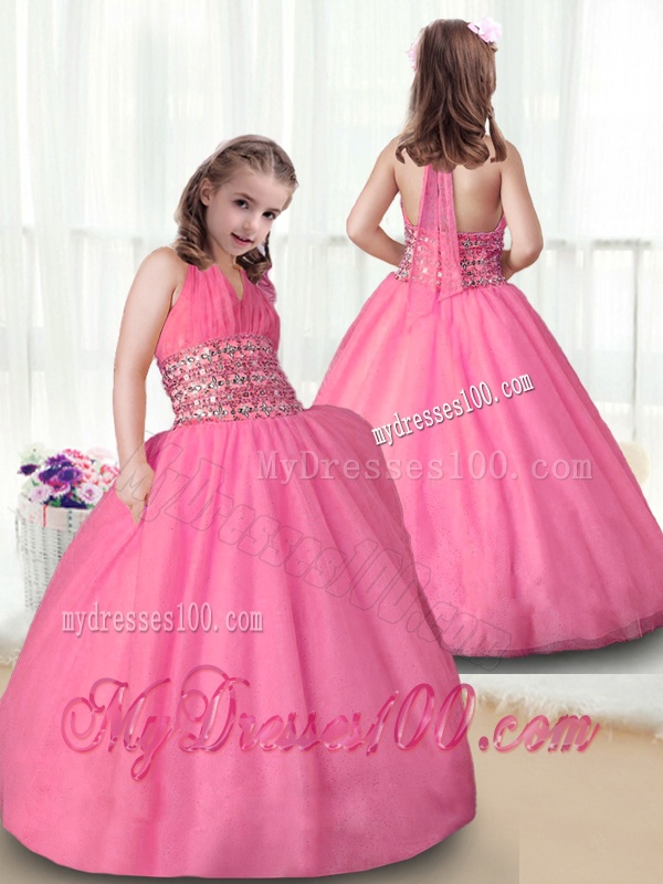 Popular Rose Pink Halter Top Party Girl Dress