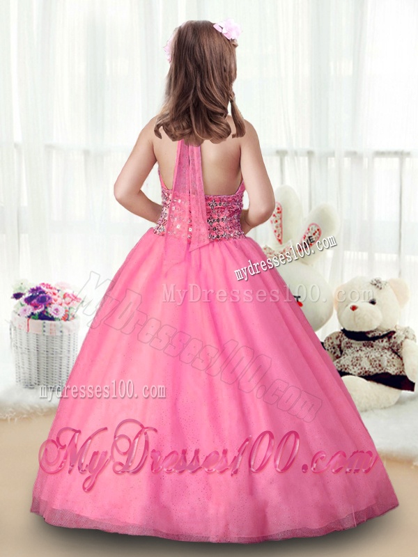 Popular Rose Pink Halter Top Party Girl Dress