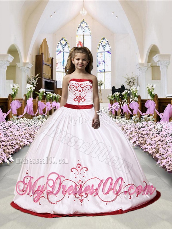 Pretty Satin Strapless Embroideried Party Girl Dress in White